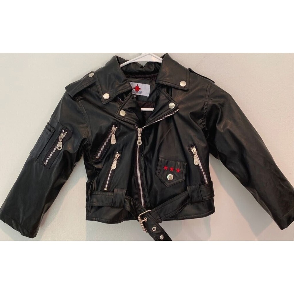 Bike Star Jacket Boys 3T Motorcycle Black Eagle Asymmetric Zip Pockets Studded